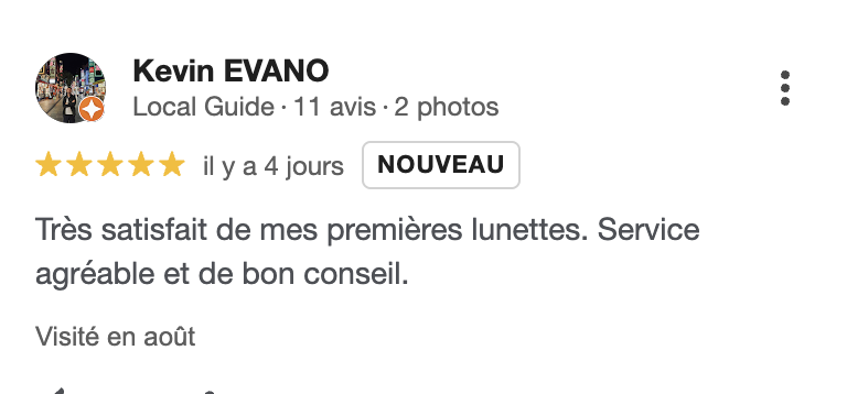 Capture d’écran d’un avis client
